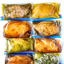 8 different Chicken breasts in a variety of Marinades, pictured in ziploc bags.