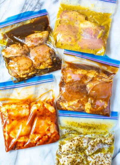 Delicious Chicken Thigh Marinades in 5 ziploc bags