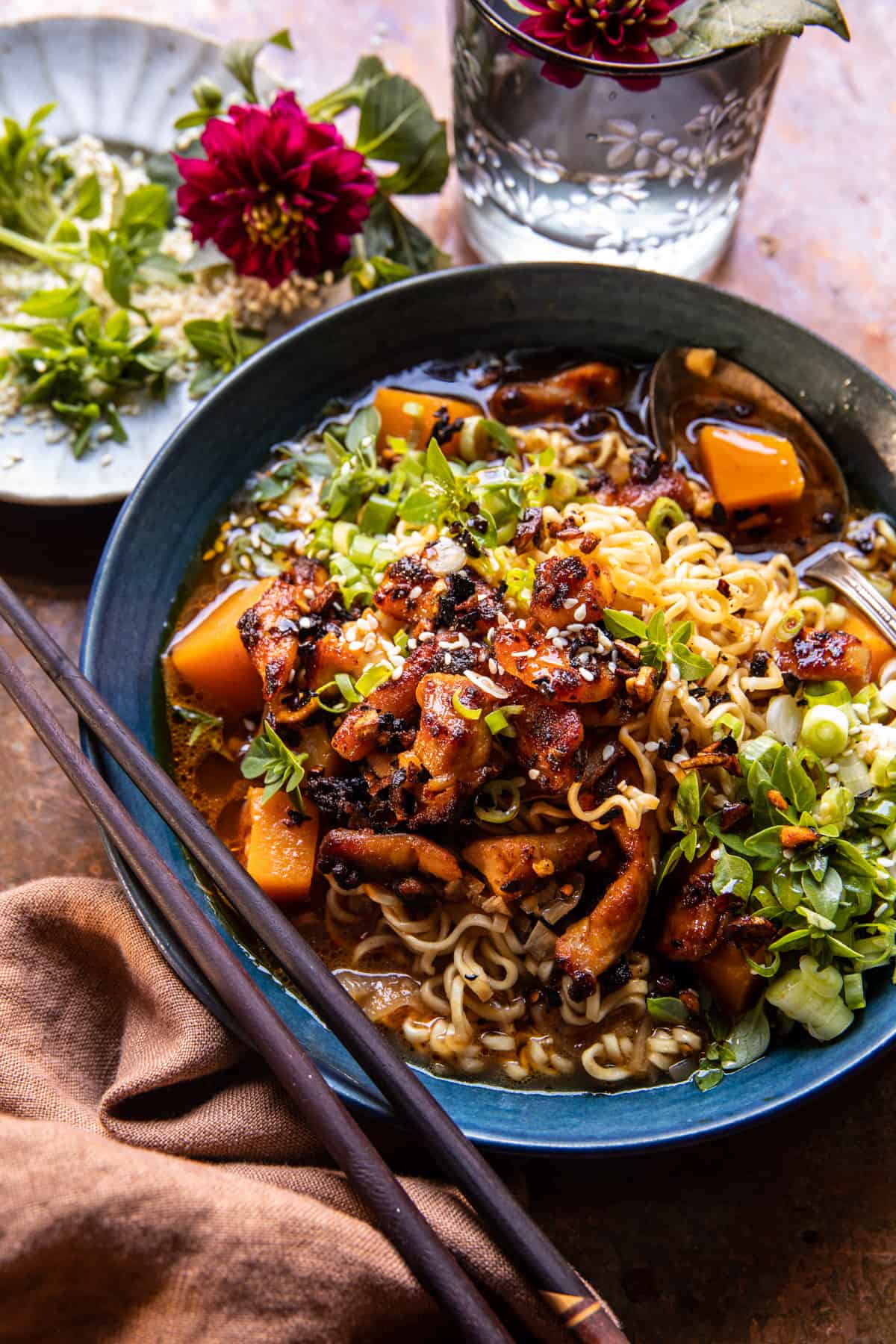 Chili Crisp Chicken Ramen in Ginger Soy Broth via Half Baked Harvest