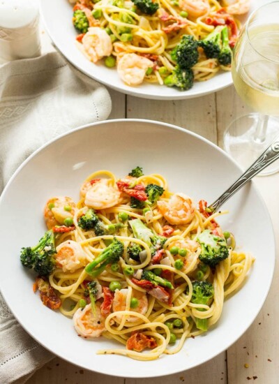 Lighter Pasta Primavera with Shrimp