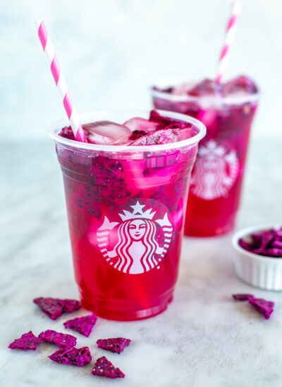 Two copycat Starbucks mango dragonfruit refreshers.