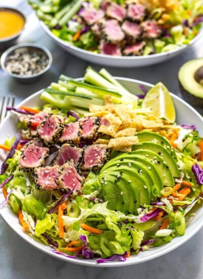 Sashimi Tuna Salad with Carrot Ginger Dressing