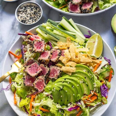 Sashimi Tuna Salad with Carrot Ginger Dressing