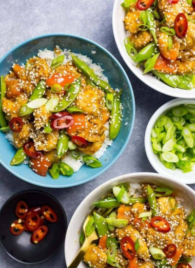 Sesame chicken rice bowls